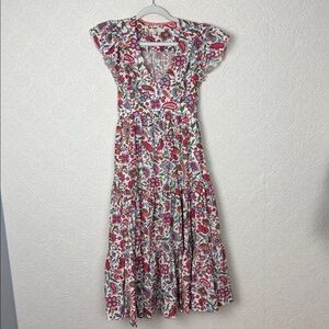 Boden FLAWED Oriental Paradise Midi Puff Sleeve Dress Vneck Summer 2P Petite